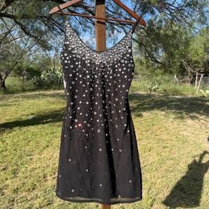 Y2K Rhinestone Mini Dress Women Small Black Excellent Sparkly Cocktail
